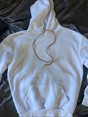 Classic White Pullover Hoodie with ROSE GOLD Drawstring - Unbranded